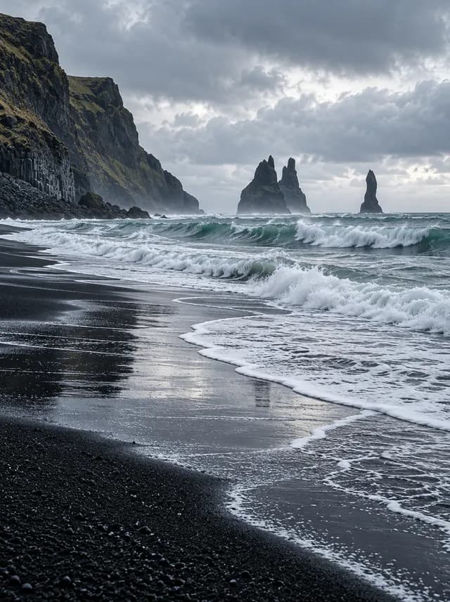 黑沙海岸的白色浪花