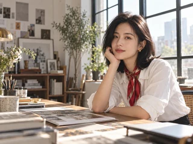 红色丝巾与午后窗光