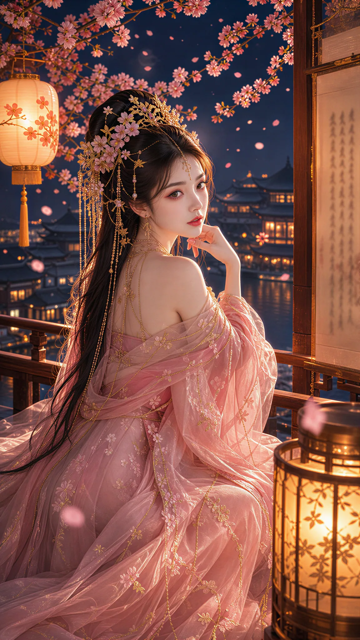 樱花夜色古风人像