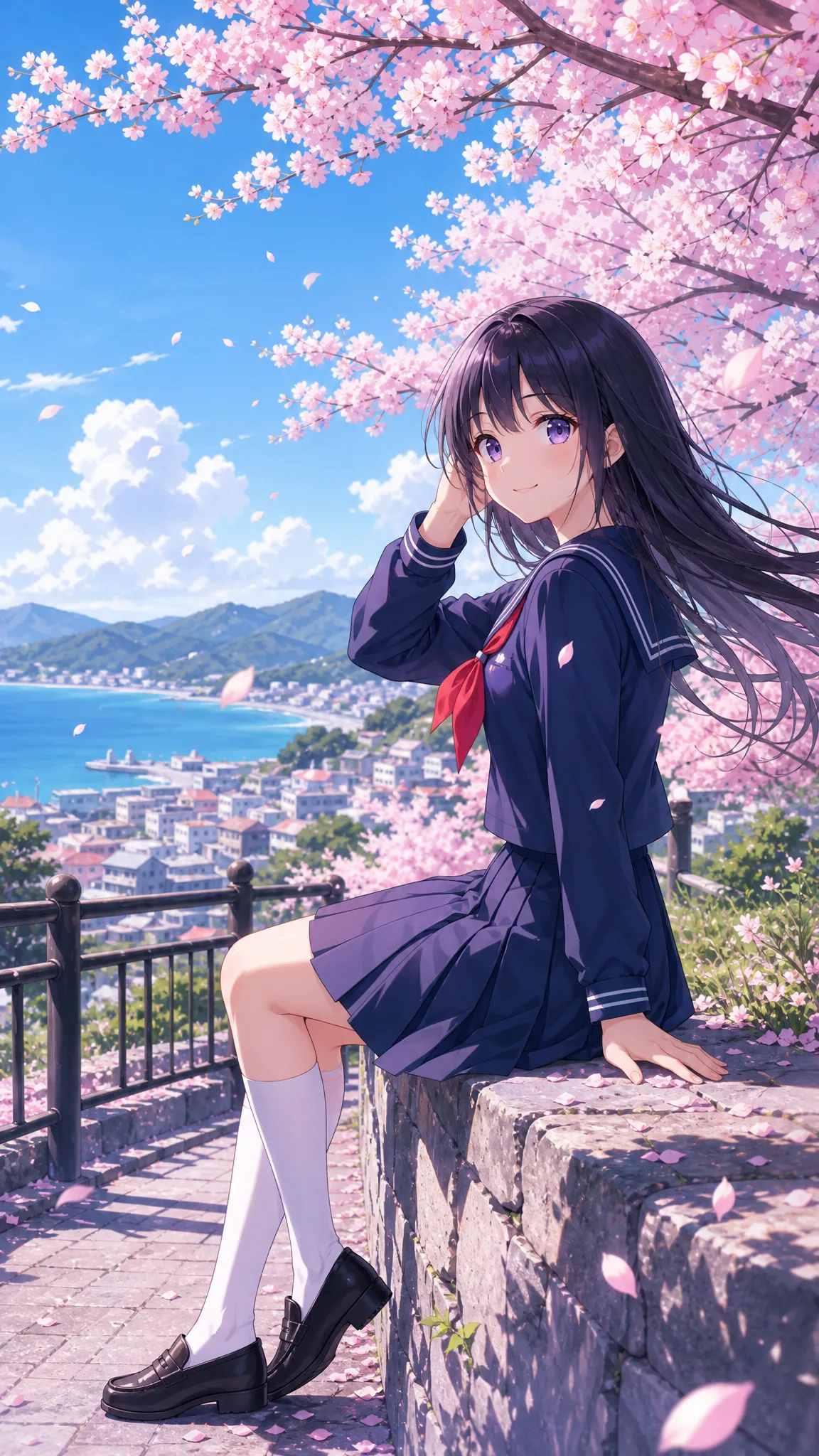 樱花海湾校服少女